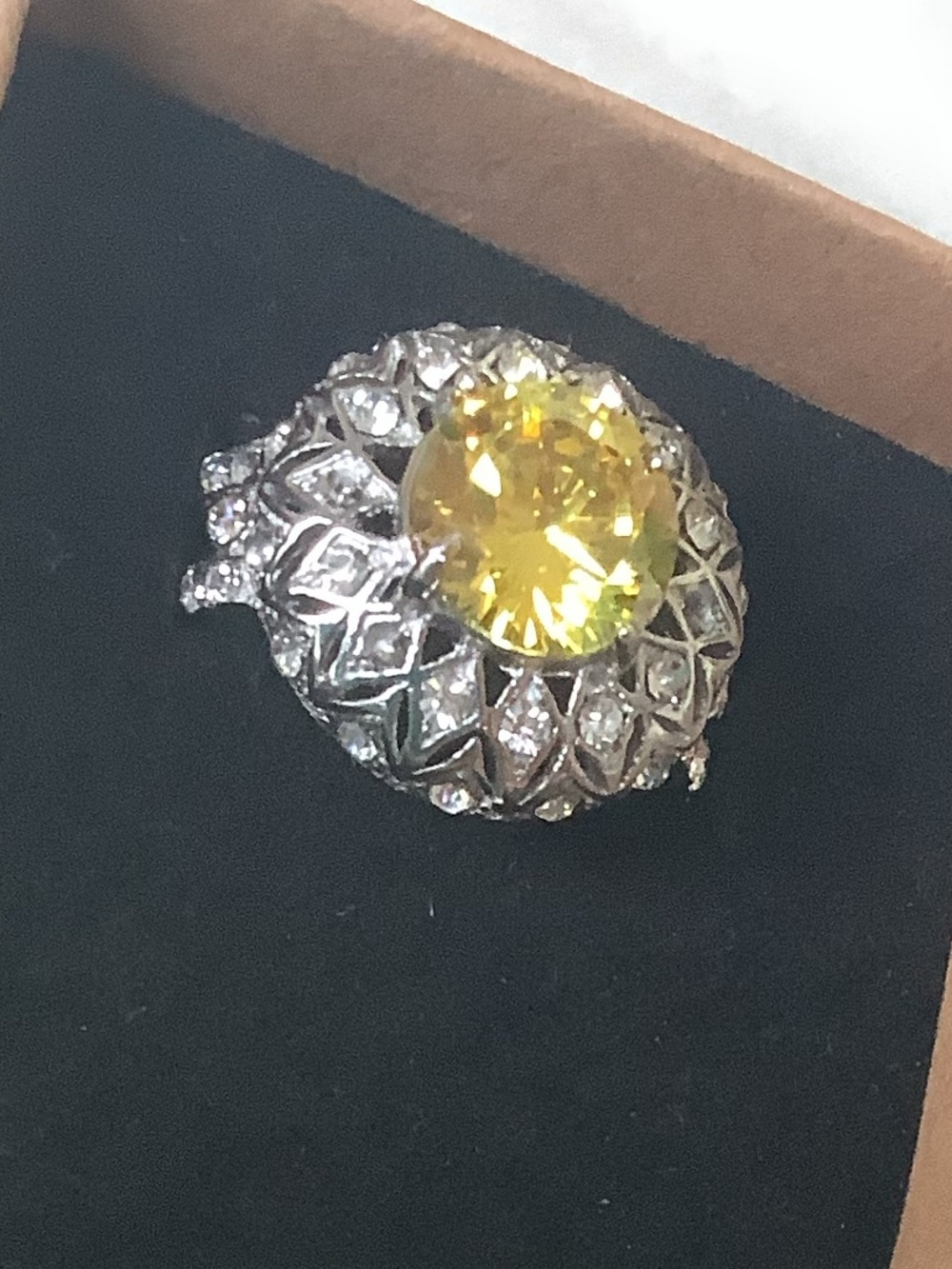 Stainless Steel Yellow Crystal Dome Cocktail Ring - Women Jewelry size 9 - Picture 2 of 3